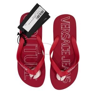 *DS17 VERSACE Unisex Logo Fondo Flip Flop Red Size IT42